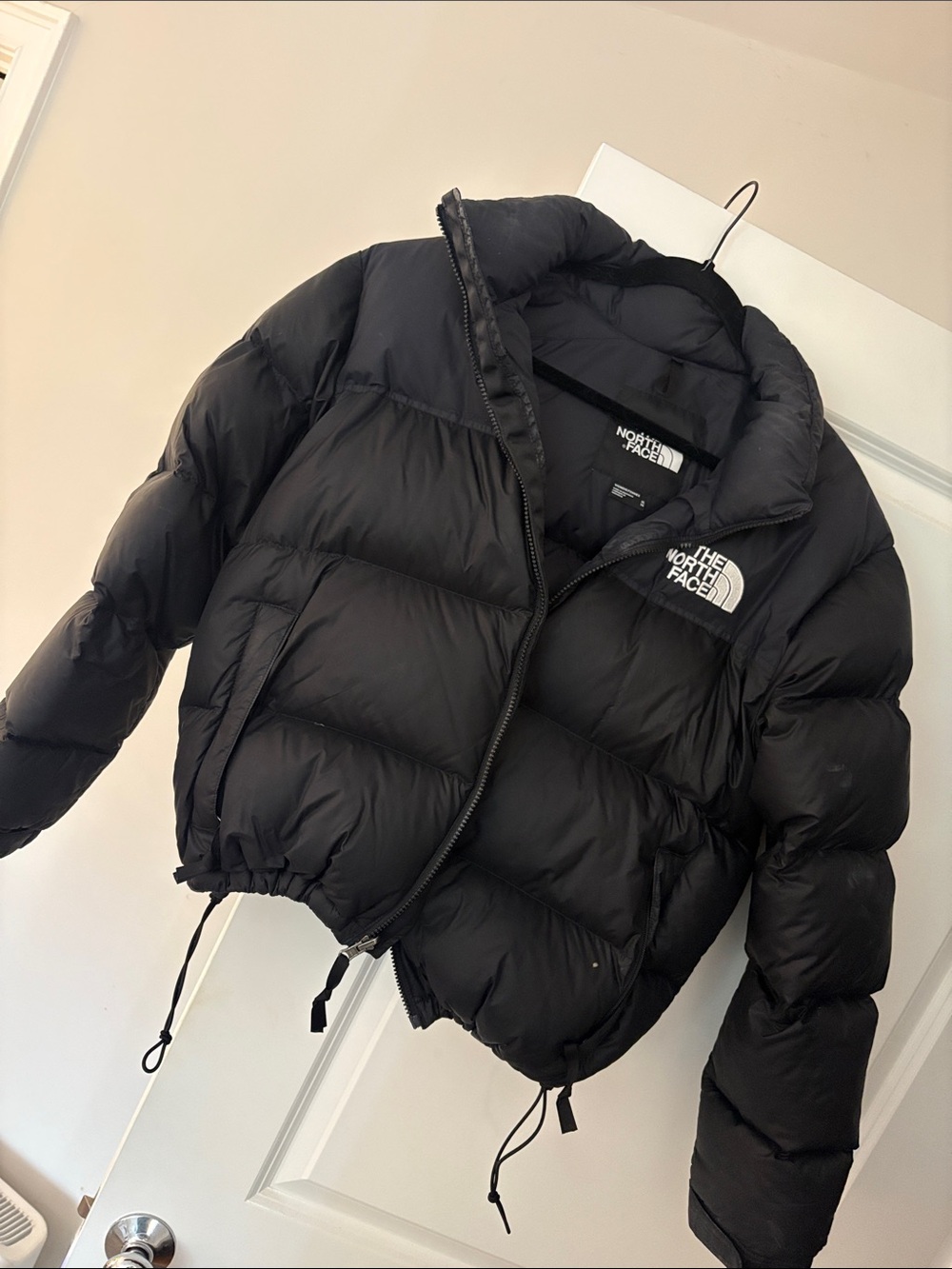 The North Face Black Cropped Puffer Jacket oversized draw string cropped